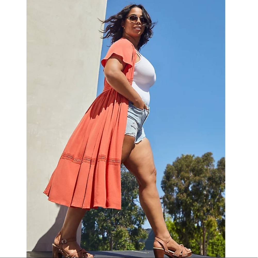 ORANGE GAUZE CROCHET DUSTER KIMONO